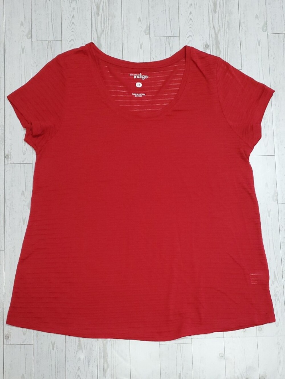 Great Northwest Indigo Red Burnout Scoop-Neck Short Sleeve Top